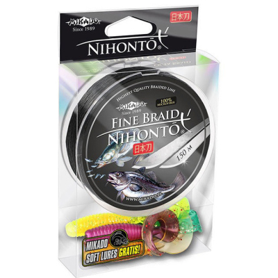 Плетеный шнур Mikado Nihonto Fine Braid Black 150м 0,08мм - 4,95кг (+силиконовые приманки)