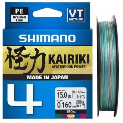 Леска плетёная SHIMANO Kairiki 4 PE 150 м разноцвет. 0.19 мм 11.6 кг