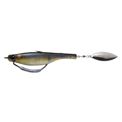 Приманка силиконовая с лепестком на офсетном крючке Aboa Dartspin Pro Weedless 14см Black Shiner-silver