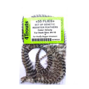 Набор перьев из седла петуха "Woolly Bugger" (4Trouts) #4-10 Гриззли