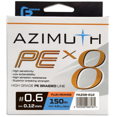 Шнур F-Fishing Azimuth PE X8 Orange 150m 0,12мм 4,5кг/10lb