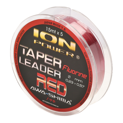 Шок лидер моно AwaS Ion Power Fluorine Taper Leaders Red 15м x 5шт 0,23мм to 0,57мм