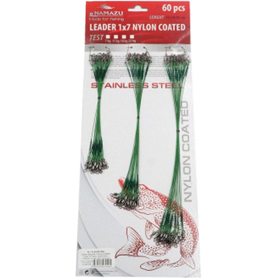 Набор поводков стальных NAMAZU Leader 1х7 Nylon Coated Green, L-15/20/25 см, test- 7 кг (по 20 шт.)