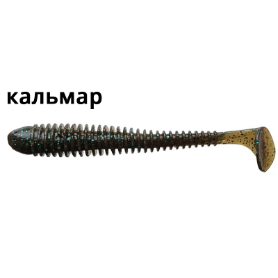 Силиконовая приманка Crazy Fish Vibro Worm 4'' 75-100-42-6 кальмар цв. green pumpkin blue (зеленая тыква синий)