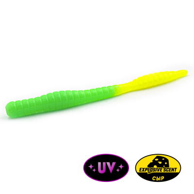 Силиконовая приманка Личинка Rampage Trout Hunting Dying Worm 3.1" цв.#101 - Green / Chartreuse UV