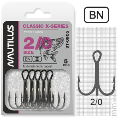 Крючок тройной Nautilus Treble X-series 0905BN № 2/0 (5шт)