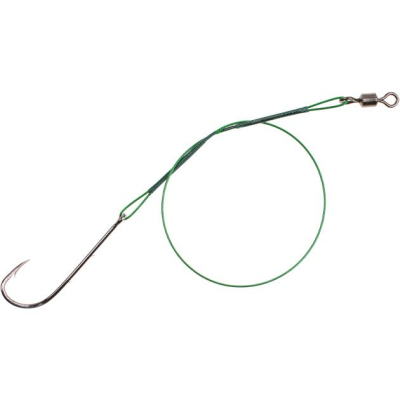 Поводок стальной Mikado X-Plode с крюком №8,7,6 (уп.30 шт.) вертлюг №4, зелёный (Арт.ZG11-014-30)