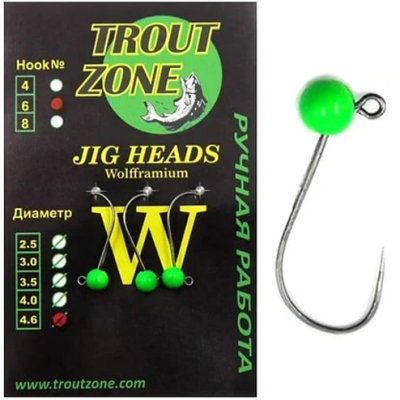 Вольфрамовая джиг-головка Trout Zone цвет гриншартрез крючок №4 пр. 0,78 диаметр 4,0