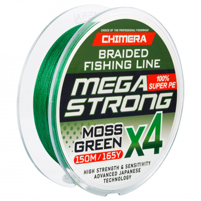 Шнур плетёный Chimera Megastrong Moss Green X4 100m # 0.16mm. 9.09kg.