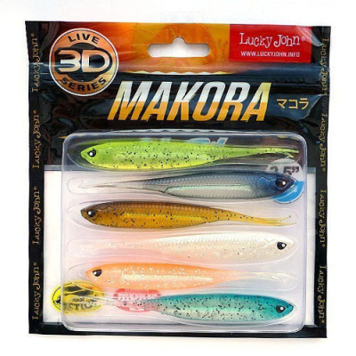 Виброхвосты Lucky John 3D Series Makora Split Tail 4.0" цв. 001 MIX1 6шт.