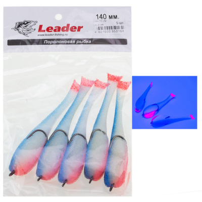Рыбка поролоновая Leader оснащенная на двойнике 140 мм. Цвет 16 UV упак. 5 шт.