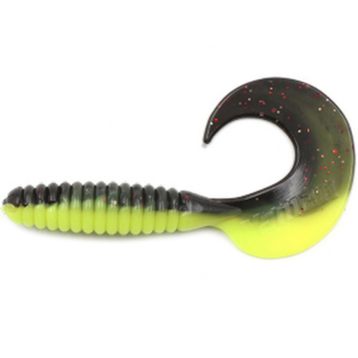 Силиконовая приманка Yaman Spiral 5" цвет #32 - Black Red Flake/Chartreuse (уп. 5 шт.)