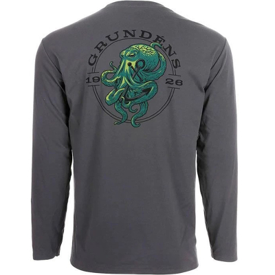 Футболка Grundens Tech Tee LS Shirt, Kraken Print Anchor, M