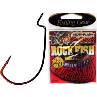 Крючок офсетный Sasame 60ROC RockFish D.Red №2/0
