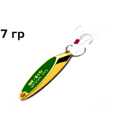 Блесна GT-BIO Super Bevel c мухой, 5 см, 7гр, золото с  зеленым