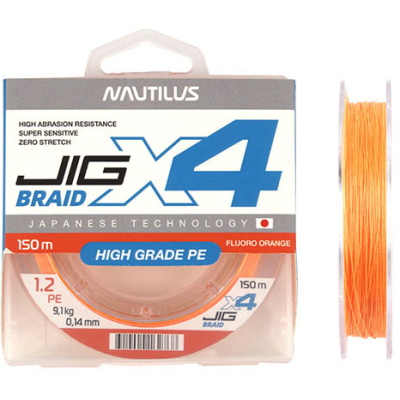 Шнур Nautilus X4 Jig Braid Fluoro Orange 150м d-0.16мм 10.8кг 1,5PE
