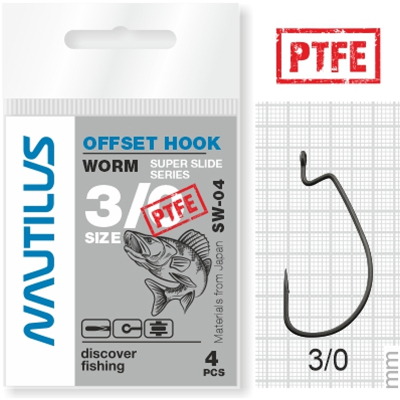 Крючок офсетный Nautilus Offset Super Slide Series Worm SS-04PTFE №3/0