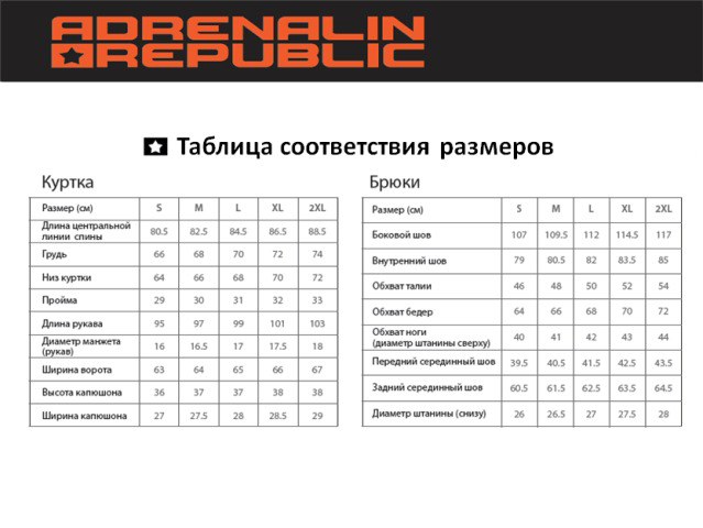 Размеры Adrenalin Republic