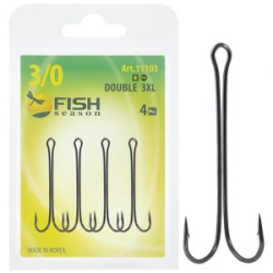 Крючок двойной с очень длинным цевьем Fish Season, №1/0, покрытие BN (уп. 6 шт.)