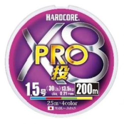 Плетеный шнур Duel PE Hardcore X8 Pro 200m 4Color #2.0 16.0Kg (0.24mm)