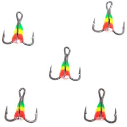 Крючок-тройник светофор Namazu с каплей и камнем, размер 14 (INT), цвет RYG (5 шт.)