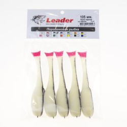 Рыбка поролоновая Leader оснащенная на офсетном крючке 105 мм. черно/белая
