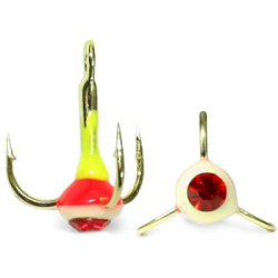 Крючки ''Тройник ''Капля'' №10, Золото, цвет 38 желто-красно-люминисцентный+красный страз, VD-092C (BN)'', 10 шт/уп