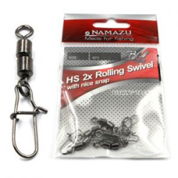 Вертлюг двойной с застежкой Namazu HS 2X Rolling Swivels With Nice Snap, цв. BN, р. 6, test-12 кг