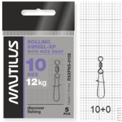 Вертлюг Nautilus с застежкой Rolling Swivel 0102 with Nice Snap size #10 тест 12кг
