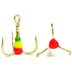 Крючки ''Тройник ''Капля'' №4, Золото, цвет 07 зелено-желто-красн., VD-092C (BN)'', 10 шт/уп