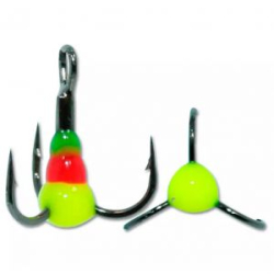Крючок Тройник "Капля" Vido Craft №10, цвет 13 зелено-красно-желтый, VD-092C (BN), 10 шт/уп