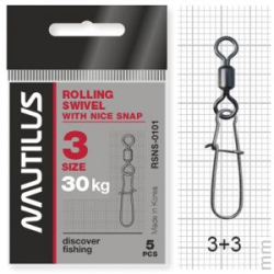 Вертлюг Nautilus с застежкой Rolling Swivel 0101 with Nice Snap size # 3 тест 30кг