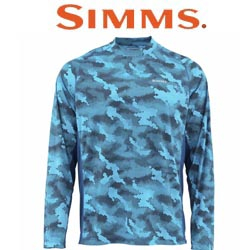 Simms Solarflex LS Crewneck Print Hex Camo Cobalt