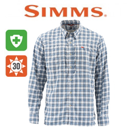 Simms BugStopper LS Shirt Plaid Faded Denim Plaid