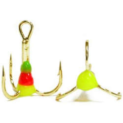 Крючки ''Тройник ''Капля'' №4, Золото, цвет 13 зелено-красно-желтый, VD-092C (BN)'', 10 шт/уп