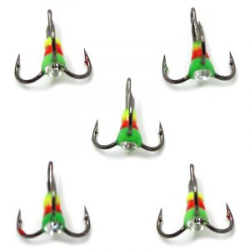 Крючок-тройник светофор Namazu с каплей и камнем, размер 8 (INT), цвет GRO (5 шт.)
