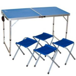 Набор мебели Mifine AE1, стол складной + 4 стула, усиленная столешница, телескоп. ножки, Синий цвет (60х120х70)