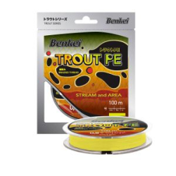 Шнур Benkei Trout PE желтый fluo 100m #0,2 (0,074mm), 2kg