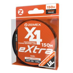 Плетеный шнур ZEMEX EXTRA X4 150 m, # 0.2 PE, d 0.074 mm, orange