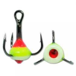 Крючок Тройник "Капля" Vido Craft №8, цвет 36 красно-желто-люминисцентный+красный страз, VD-092C (BN)