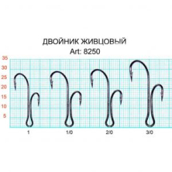 Крючок двойной Fish Season "Живцовый" разноуровневый непаяный, №1, покрытие BN (10 шт.)