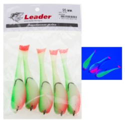 Рыбка поролоновая Leader оснащенная на двойнике 95 мм. Цвет 19 UV упак. 5 шт.