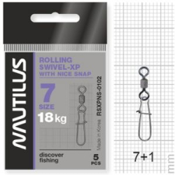 Вертлюг Nautilus с застежкой Rolling Swivel 0102 with Nice Snap size # 7 тест 18кг