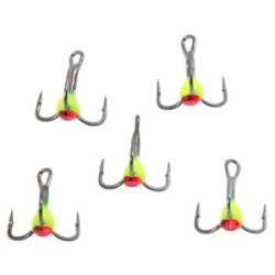 Крючок-тройник светофор Namazu с каплей и камнем, размер 14 (INT), цвет Y (5 шт.)