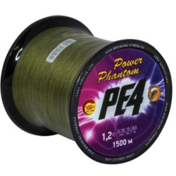 Шнур Power Phantom PE4, 1500м, зеленый #2,5, 0,25мм, 13,6кг