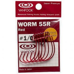 Крючок офсетный Vanfook WORM-55R Red №1/0, 7 pcs/pack