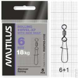 Вертлюг Nautilus с застежкой Rolling Swivel 0102 with Nice Snap size # 6 тест 18кг