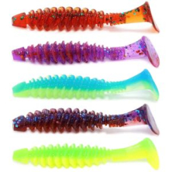 Силиконовая приманка Kosadaka Caterpillar 60 цвет MIX1: BLS, FP, RB, SMO и YFG по 2шт.
