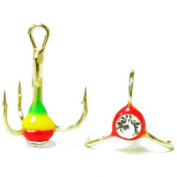 Крючки ''Тройник ''Капля'' №8, Золото, цвет 30 зелено-желто-красный+белый страз, VD-092C (BN)'', 10 шт/уп