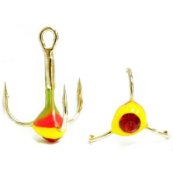 Крючки ''Тройник ''Капля'' №6, Золото, цвет 32 зелено-красно-желтый+красный страз, VD-092C (BN)'', 10 шт/уп